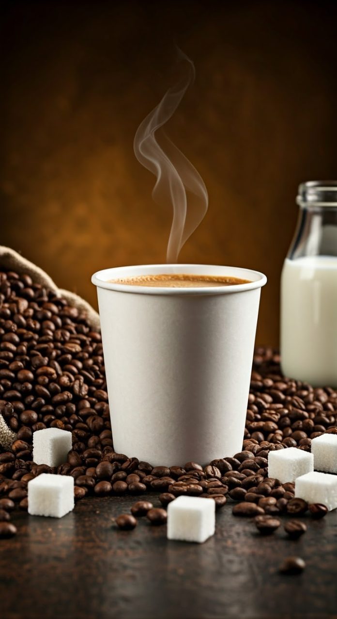 2554268337 featured image Cup of coffee surrounded by beans and sugar cubes