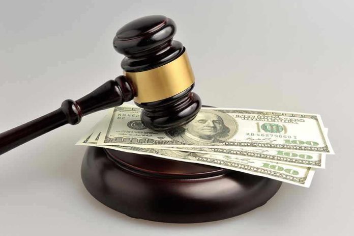 224496775 Gavel resting on hundred dollar bills