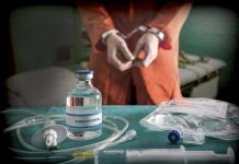 State’s Execution FRENZY—Record Set, Outrage Erupts! Vial labeled Sodium Thiopental near handcuffed person.