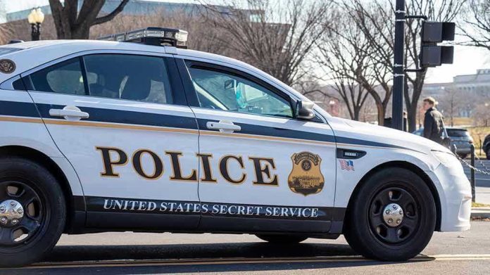 United States Secret Service police car on roadside.