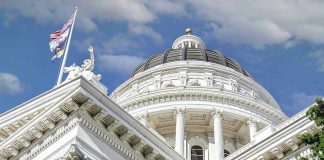 Congress Clashes Over Sharia Law in America! Capitol building dome and flags under a blue sky.