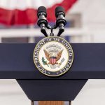 Trump Names His ‘Bro’ For TOP Position! Vice Presidential podium with microphones and emblem.