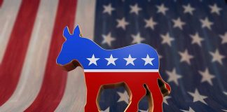 INSANE Dem Rep Makes Extreme Abortion Demand! A donkey symbol representing the Democratic Party in front of an American flag background