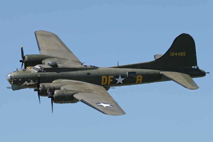 shutterstock_24704635 Boeing B-17 flying against a clear blue sky