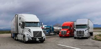 Trump’s Trucking Gambit Stuns DC Semi trucks parked at a rest area under cloudy sky