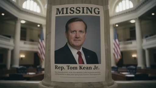 shutterstock_2771130461 Missing person poster of Rep. Tom Kean Jr. displayed in a government building