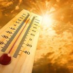 Six Kids Left to Bake in SCORCHING Car While Parents Did THIS! A thermometer displaying temperature against a sunset sky