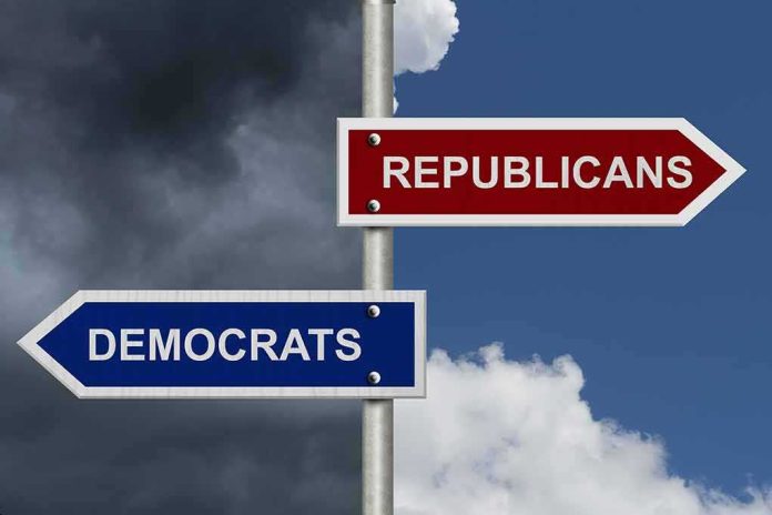 shutterstock_161023688 Directional signs for two political parties on a pole