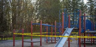 Manic Mom Stabs Her Two Kids Over 50 Times Playground equipment wrapped with caution tape
