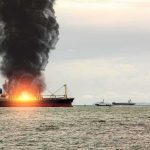 16 INJURED In Major Explosion At City Shipyard Cargo ship on fire with thick black smoke at sea