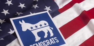 Wacky Dem Candidate Writes Song Hoping Senator Would Die Democratic Party donkey symbol on American flag