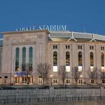 Yankee Stadium exterior at dusk