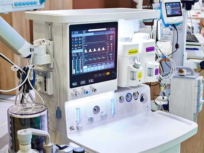 anesthesia machine with monitoring screen in a hospital